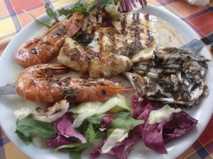 Our first Italian meal: a grilled seafood platter