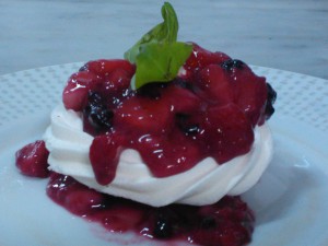 Meringue Cups with a Berry Compote