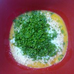 Mixture of egg yolks, cream, cheese, and chopped parsley