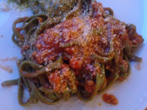 Spinach Tagliatelli with Bologgnese Sauce