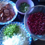 Mise en place for the red beans and rice