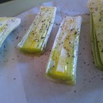 Leeks, halved and drizzled with olive oil and a sprinkling of salt & pepper