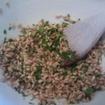 Cooked farro tossed with chopped parsley 