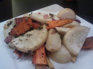 Roasted parsnips, carrots, sweet potatoes & turnips