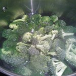 Blanching the broccoli florets