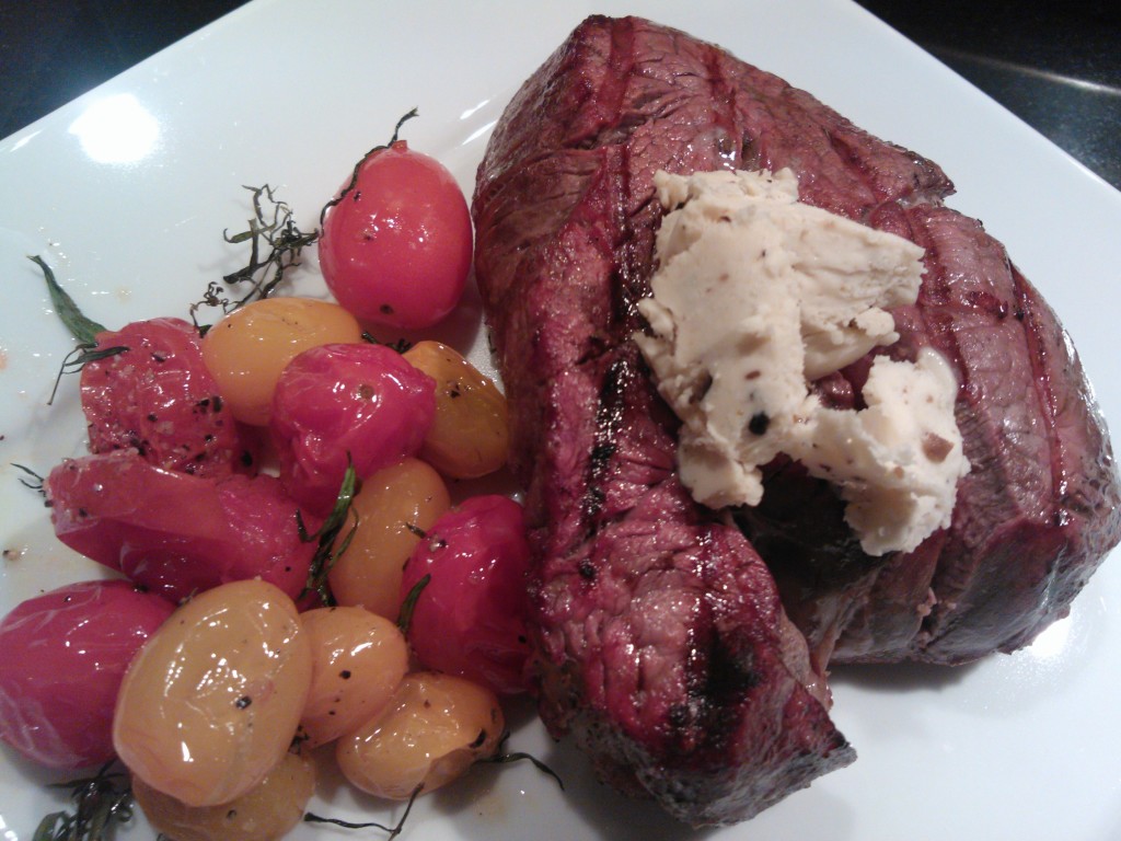 Grilled filet mignon with black truffle butter