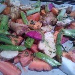 The root vegetables ready to be roasted