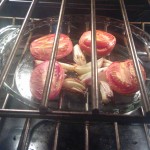 Roasting the tomatoes and shallots for the vinaigrette