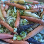The leeks and carrots prepped and ready to be roasted