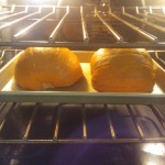 Roasting the pie pumpkin in the oven