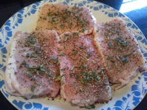 The seasoned pork, ready to be cooked