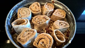 Letting the sticky buns rise before baking