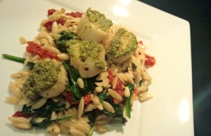 Seared Scallops with Basil Pesto & Mediterranean Orzo | Around Anna's Table